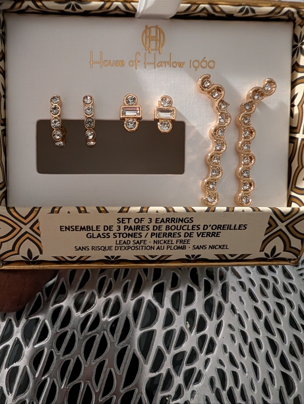 House of Harlow 1960 Gold and Clear Crystal 3-Pair Earring Set